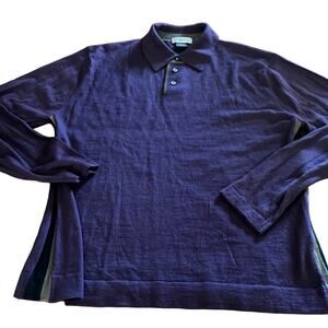 Chereskin Mens Large  Purple Merino Wool Sweater Pullover Button Placket